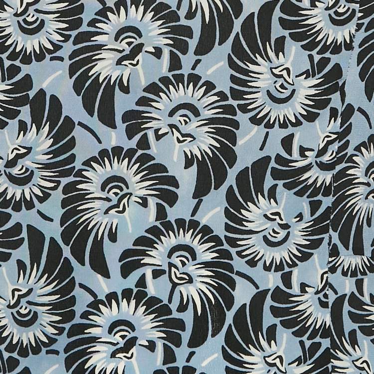 Pre Owned Prada Blue Floral Print Silk Ruffled Sleeveless Short Dress S