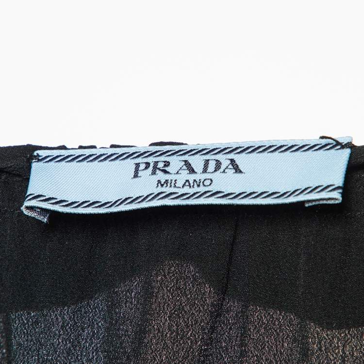 Pre Owned Prada Black Silk Ruffle Trim Blouse M