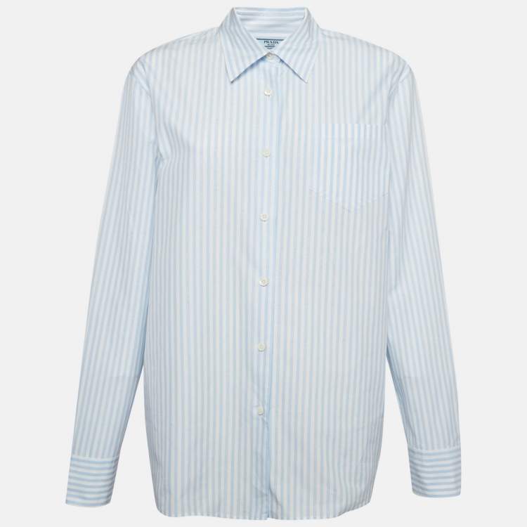 مملوكة مسبقًا Prada Blue Striped Cotton Oversized Shirt M