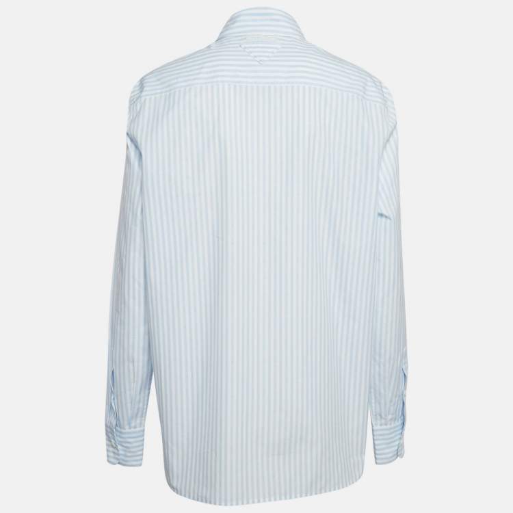 مملوكة مسبقًا Prada Blue Striped Cotton Oversized Shirt M