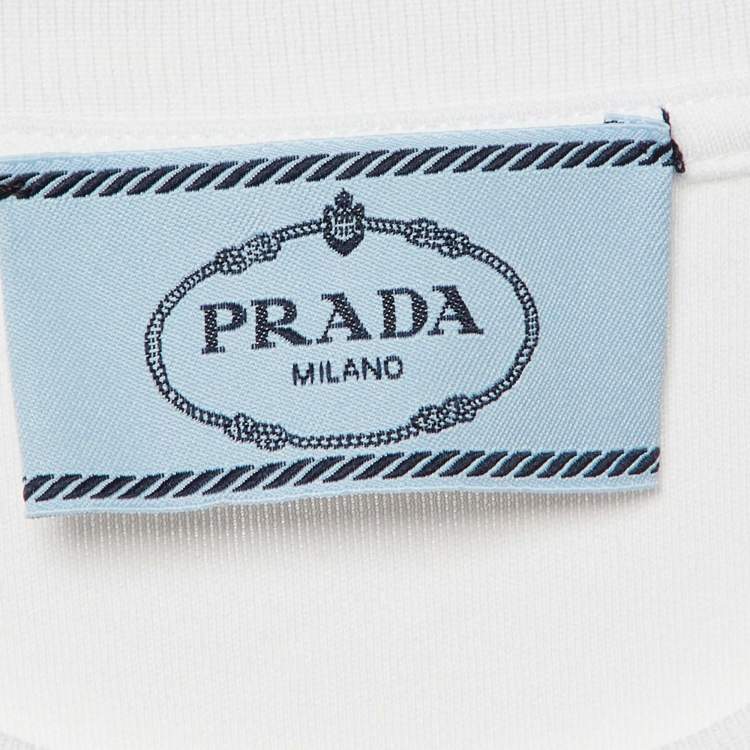 Pre Owned Prada White 3D Logo Interlock Cotton Crew Neck T-Shirt L