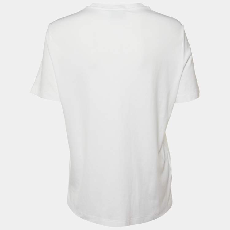 Pre Owned Prada White 3D Logo Interlock Cotton Crew Neck T-Shirt L