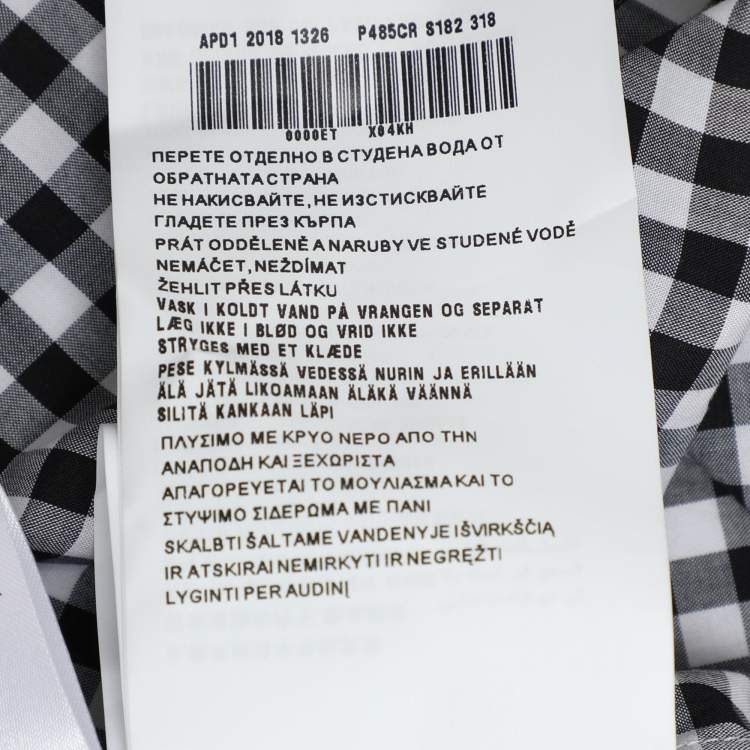 Pre Owned Prada White/Black Gingham Pattern Cotton Off The Shoulder Shirt M