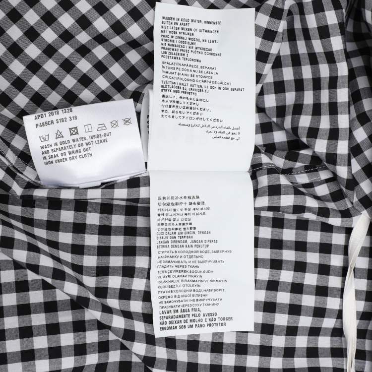 Pre Owned Prada White/Black Gingham Pattern Cotton Off The Shoulder Shirt M