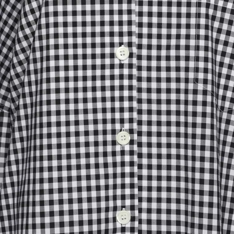 Pre Owned Prada White/Black Gingham Pattern Cotton Off The Shoulder Shirt M