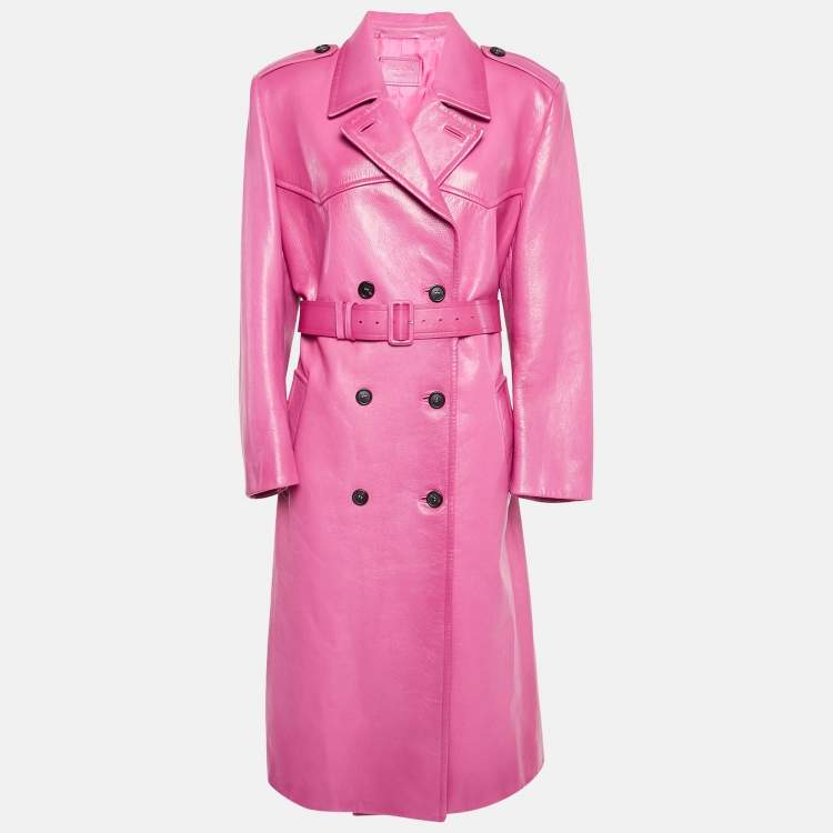Pre Owned Prada Pink Leather Belted Trench Coat M