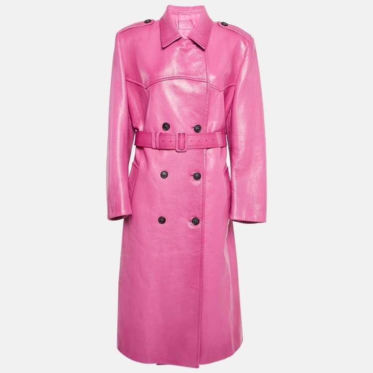 Pre Owned Prada Pink Leather Belted Trench Coat M
