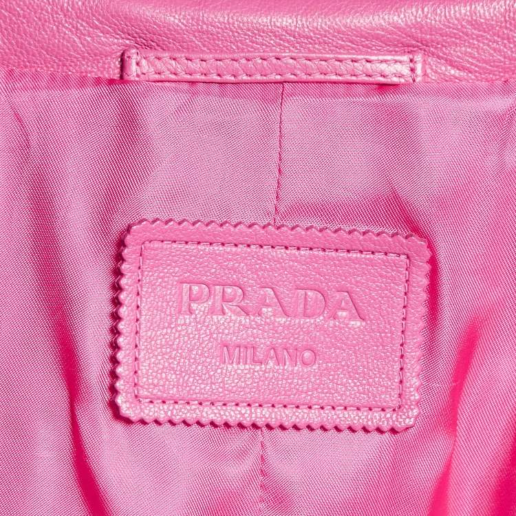Pre Owned Prada Pink Leather Belted Trench Coat M