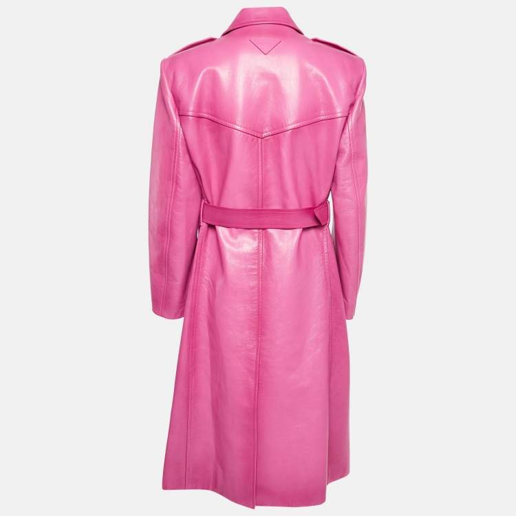 Pre Owned Prada Pink Leather Belted Trench Coat M