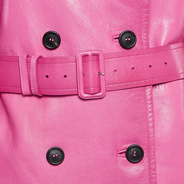 Pre Owned Prada Pink Leather Belted Trench Coat M