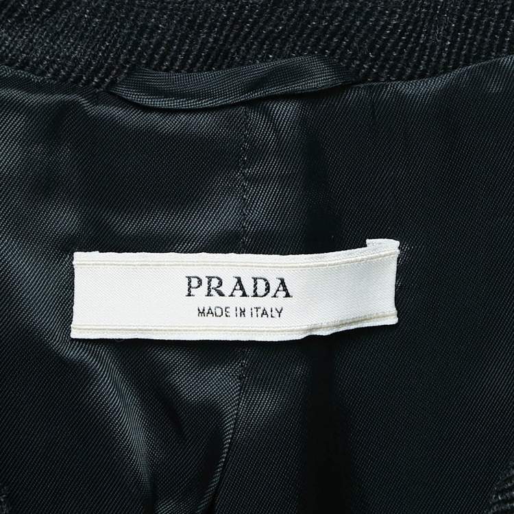 Pre Owned Prada Black/Brown Textured Wool Blend Long Coat L