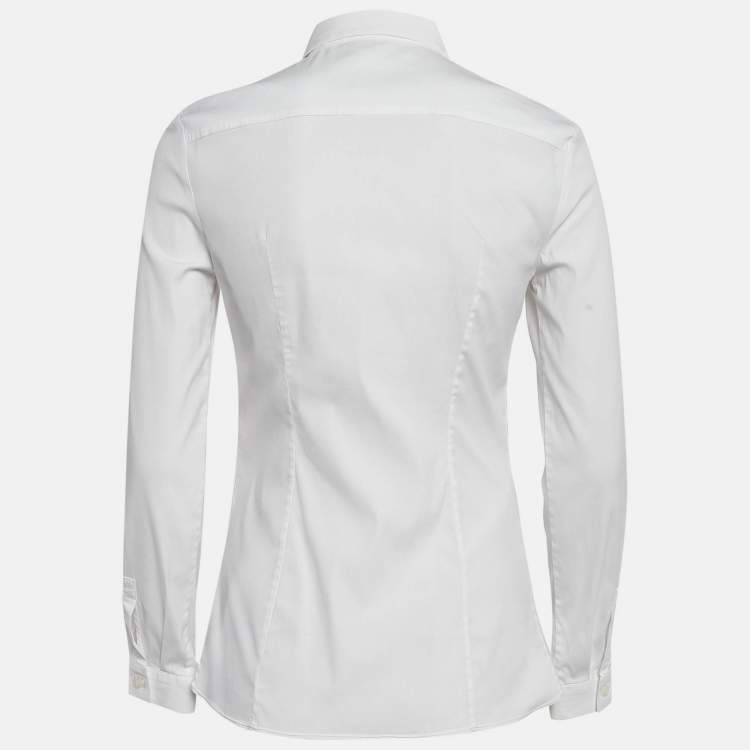 Pre Owned Prada White Stretch Cotton Full Sleeve Shirt S