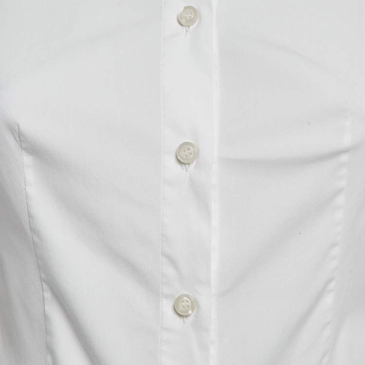 Pre Owned Prada White Stretch Cotton Full Sleeve Shirt S