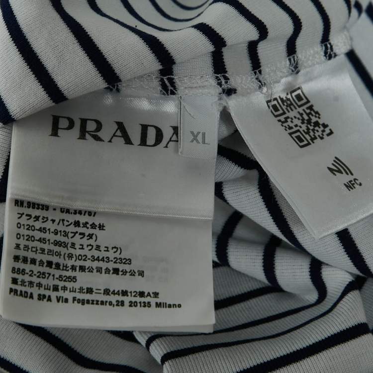 Pre Owned Prada White Striped Cotton Triangle Logo Detail Tank Top XL