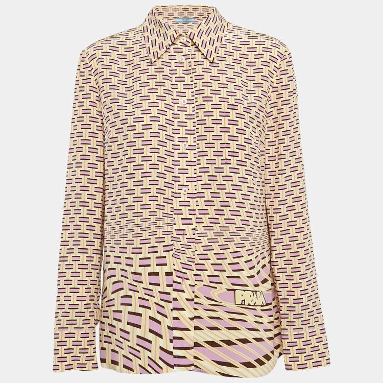Pre Owned Prada Yellow/Lavender Abstarct Print Silk Long Sleeve Shirt M