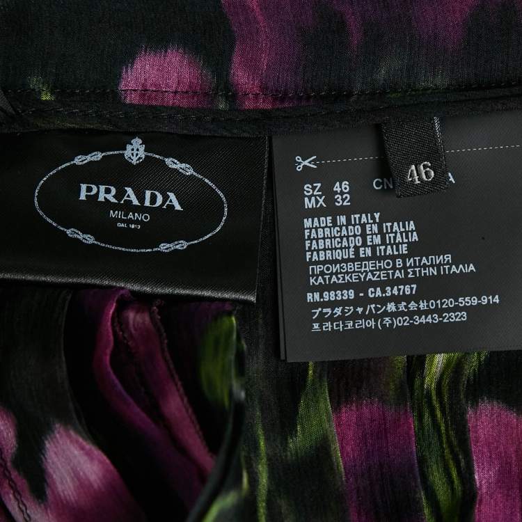 Pre Owned Prada Multicolor Floral Print Silk Pleated Midi Skirt L