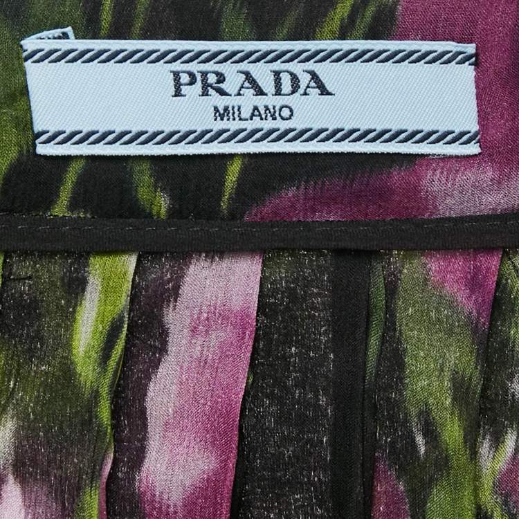 Pre Owned Prada Multicolor Floral Print Silk Pleated Midi Skirt L