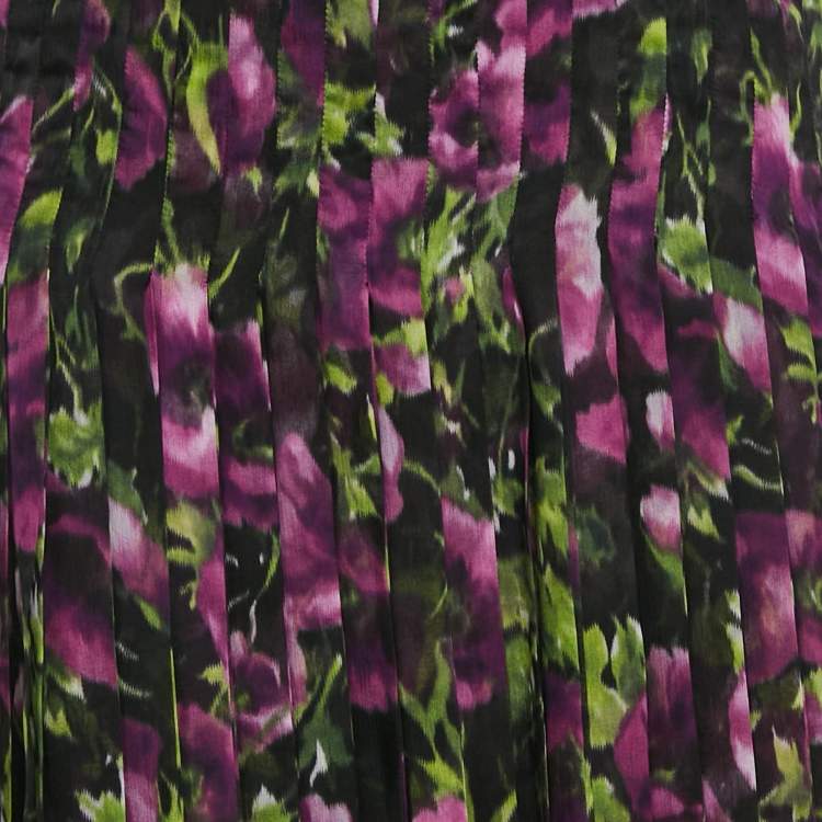 Pre Owned Prada Multicolor Floral Print Silk Pleated Midi Skirt L