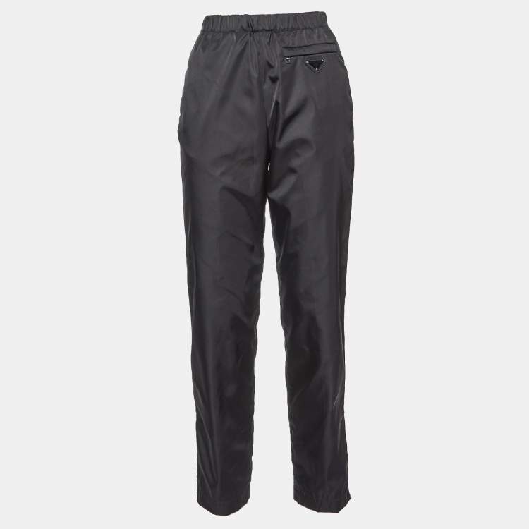 Pre Owned Prada Black Nylon Leather Badge Detail Trousers S
