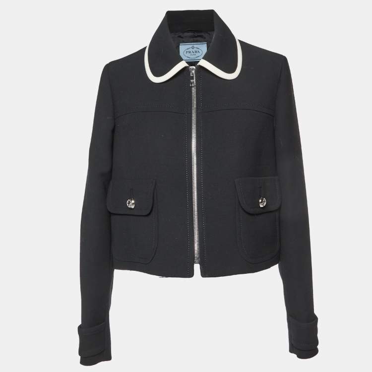 Pre Owned Prada Black Wool Zip-Up Oversized Jacket L