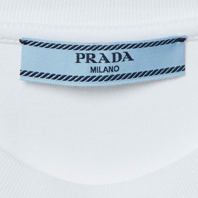 Pre Owned Prada White Logo Embossed Cotton T-Shirt XXS