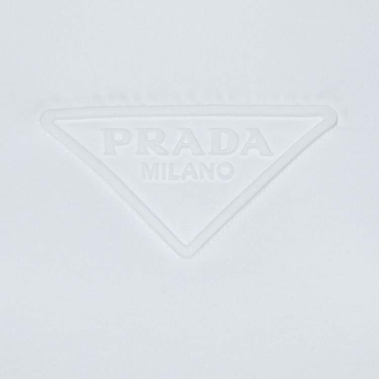Pre Owned Prada White Logo Embossed Cotton T-Shirt XXS