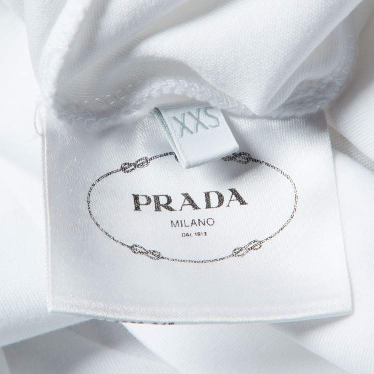 Pre Owned Prada White Logo Embossed Cotton T-Shirt XXS