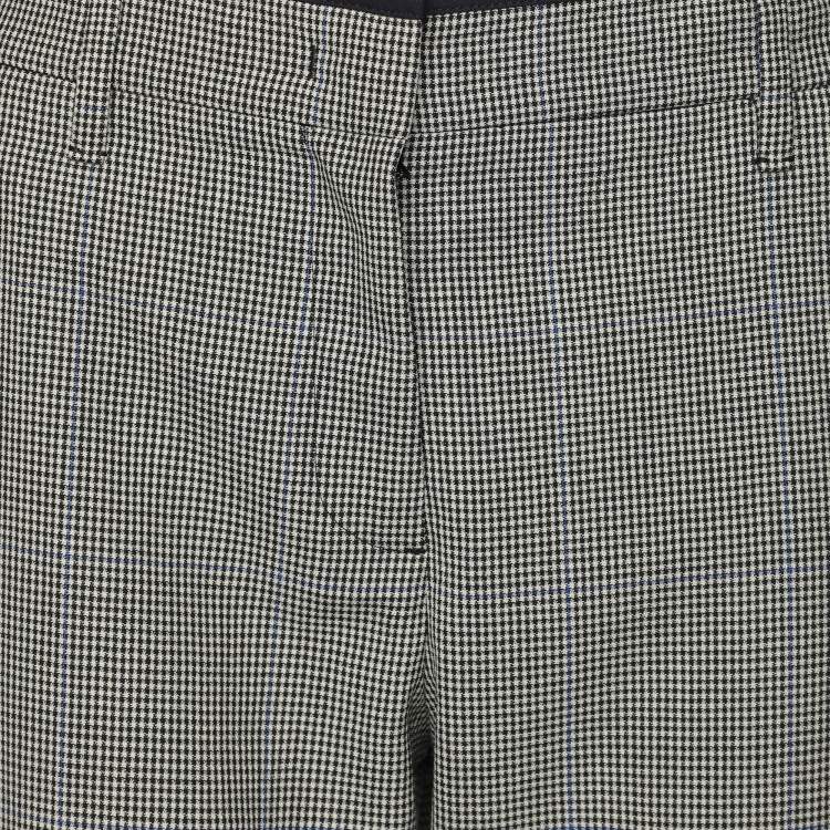 Pre Owned Prada White/Black Checkered Virgin Wool Trouser M