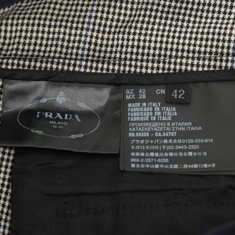 Pre Owned Prada White/Black Checkered Virgin Wool Trouser M