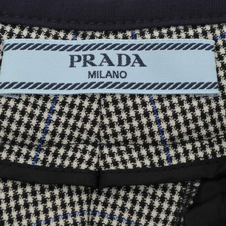 Pre Owned Prada White/Black Checkered Virgin Wool Trouser M