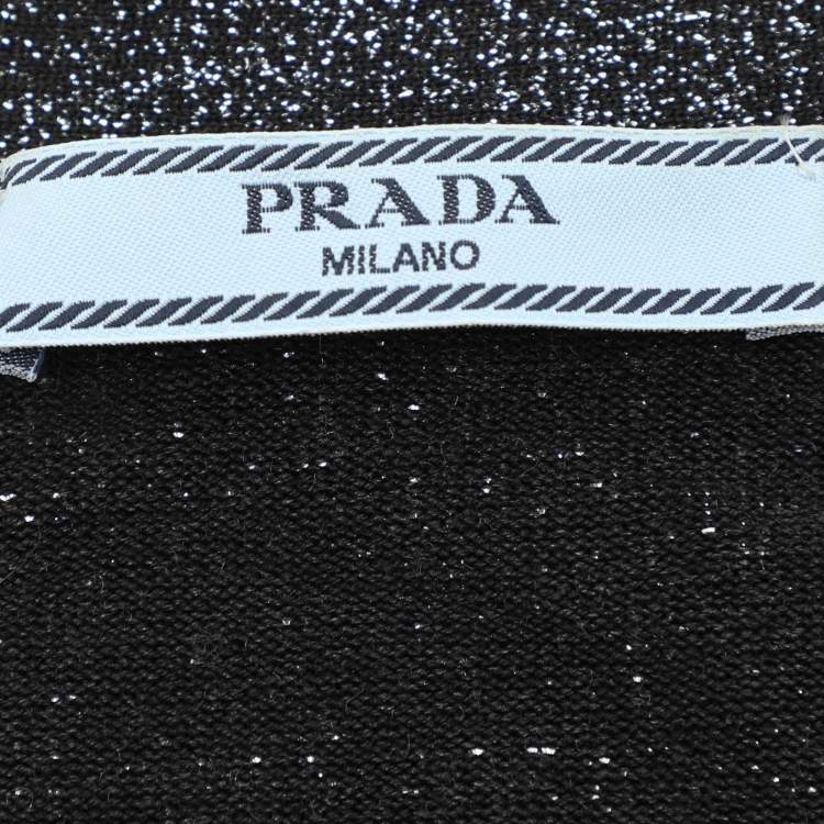 Pre Owned Prada Silver Shimmering Lurex Fabric Cardigan M