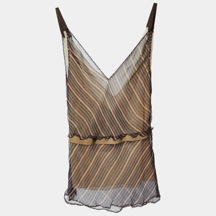 Pre Owned Prada Purple Stripe Silk Strappy Top M