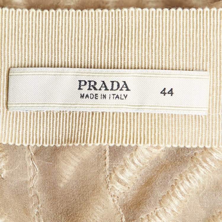 Pre Owned Prada Beige Embroidered Chiffon Midi Skirt M