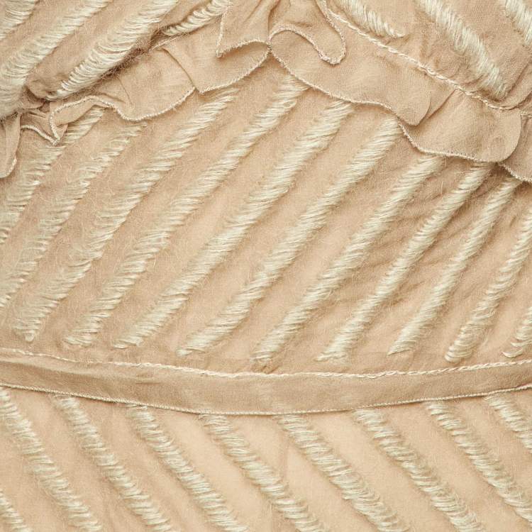 Pre Owned Prada Beige Embroidered Chiffon Silk Sleeveless Top S