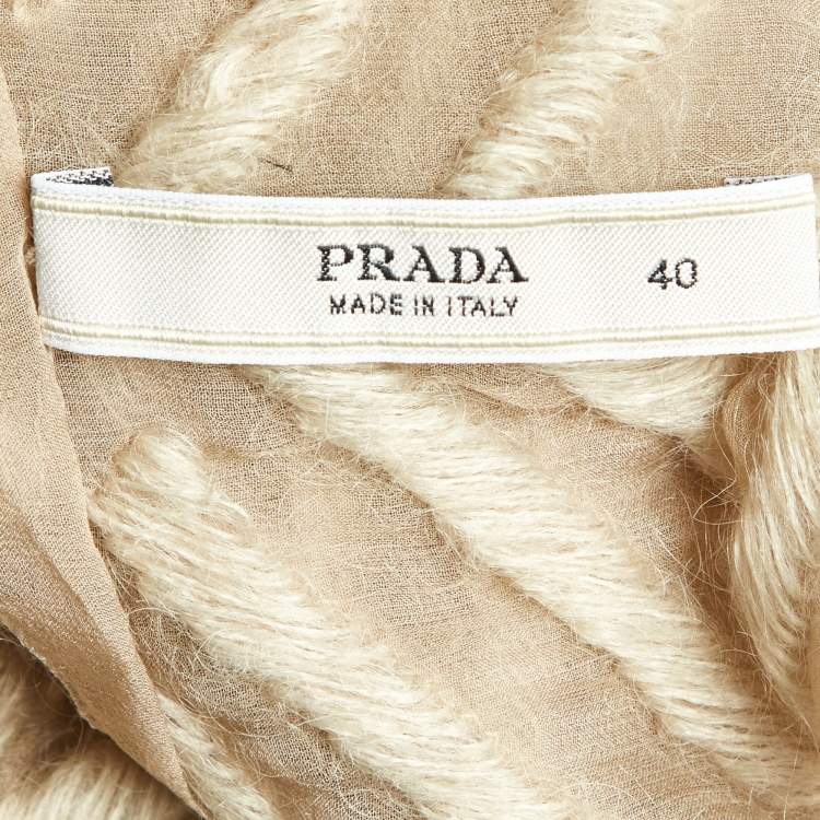 Pre Owned Prada Beige Embroidered Chiffon Silk Sleeveless Top S
