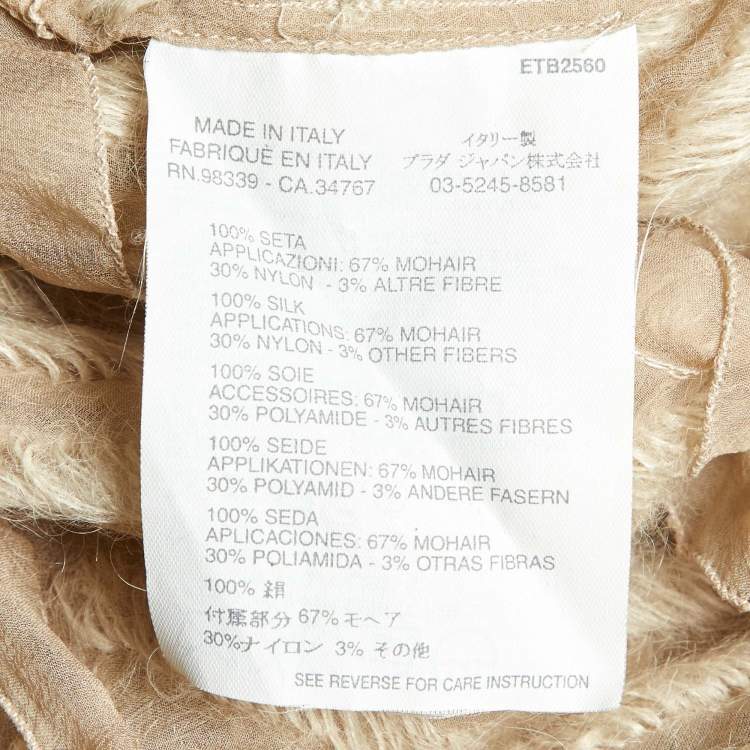 Pre Owned Prada Beige Embroidered Chiffon Silk Sleeveless Top S