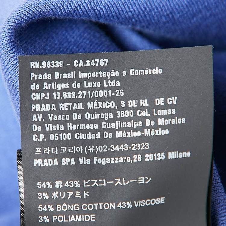 Pre Owned Prada Blue Logo Embossed Cotton Blend Knit Sleeveless Crop Top M