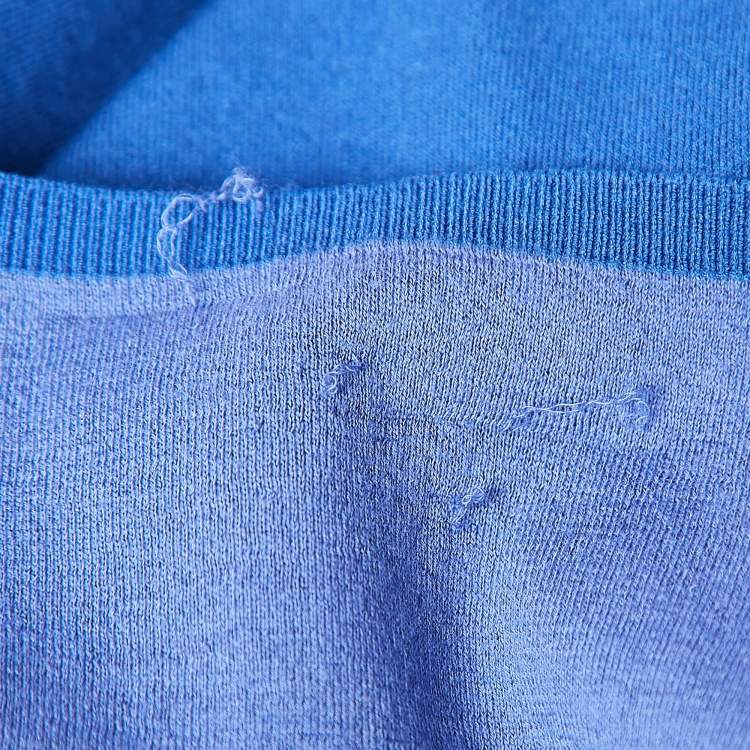 Pre Owned Prada Blue Logo Embossed Cotton Blend Knit Sleeveless Crop Top M