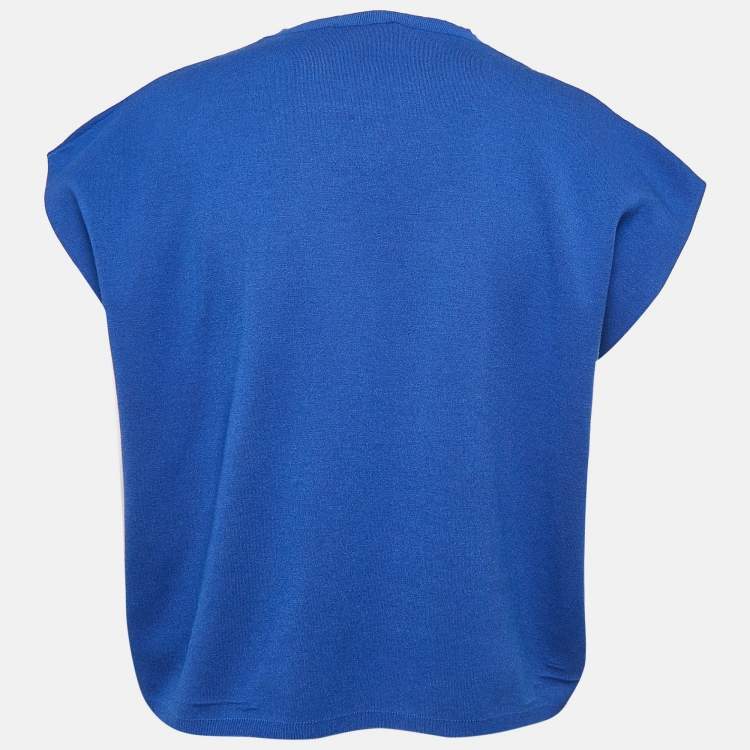 Pre Owned Prada Blue Logo Embossed Cotton Blend Knit Sleeveless Crop Top M