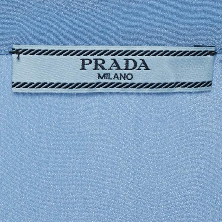 Pre Owned Prada Blue Silk Ruffled Button Front Blouse M
