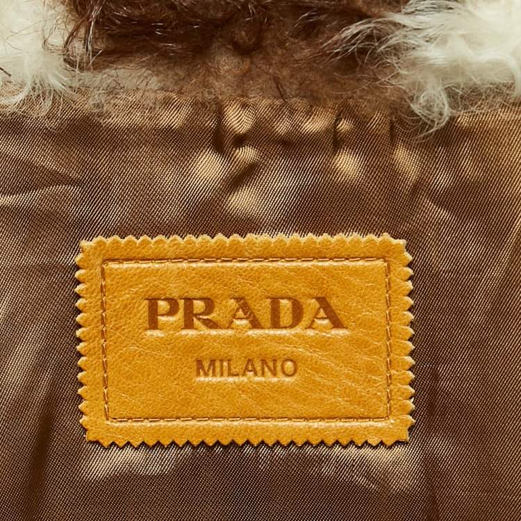 Pre Owned Prada Mustard Yellow Leather and Fur Paneled Jacket S
