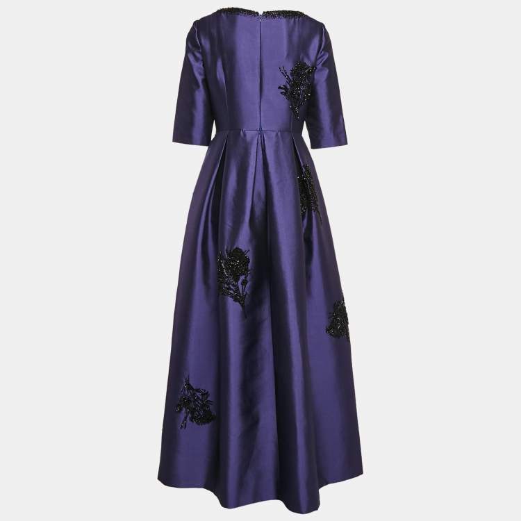 Pre Owned Prada Blue Bead Embellished Wool and Silk Pleated Gown M