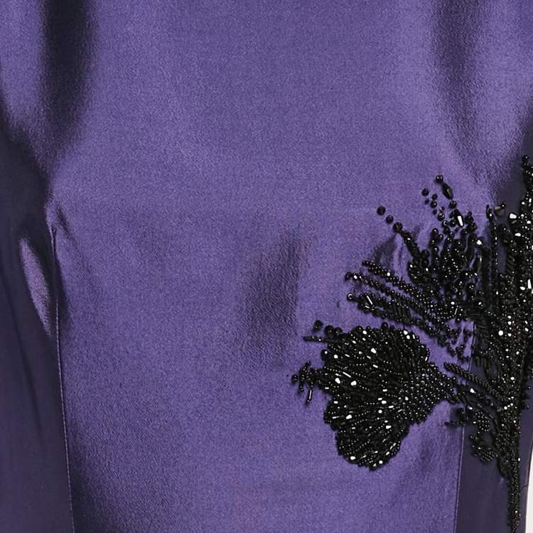 Pre Owned Prada Blue Bead Embellished Wool and Silk Pleated Gown M