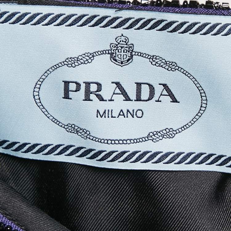 Pre Owned Prada Blue Bead Embellished Wool and Silk Pleated Gown M