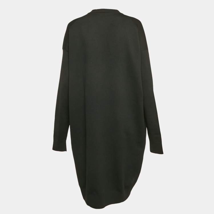 Pre Owned Prada Black Logo Intarsia Wool Knit Long Cardigan S