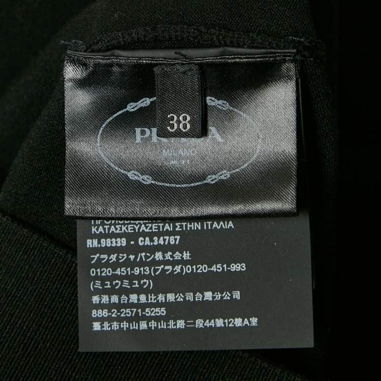 Pre Owned Prada Black Logo Intarsia Wool Knit Long Cardigan S