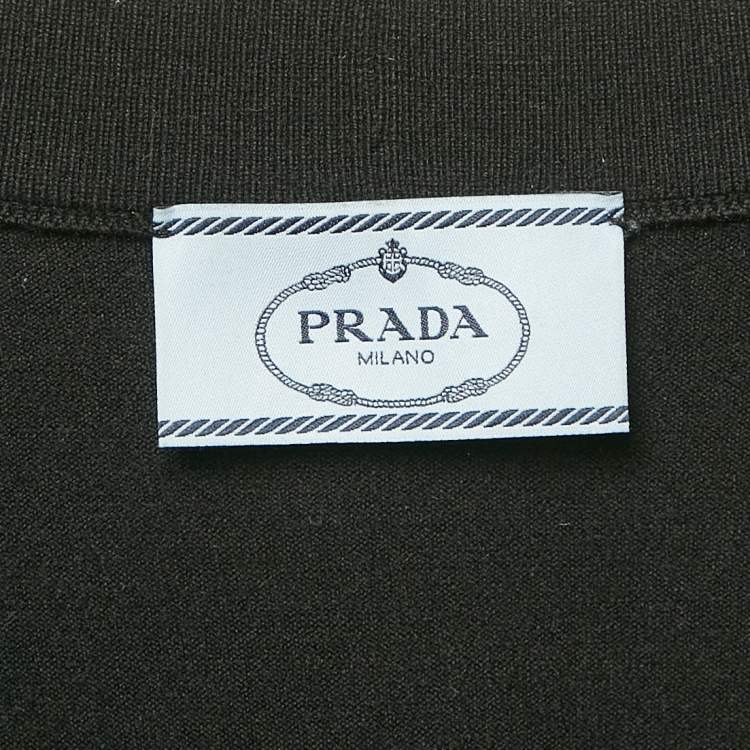 Pre Owned Prada Black Logo Intarsia Wool Knit Long Cardigan S