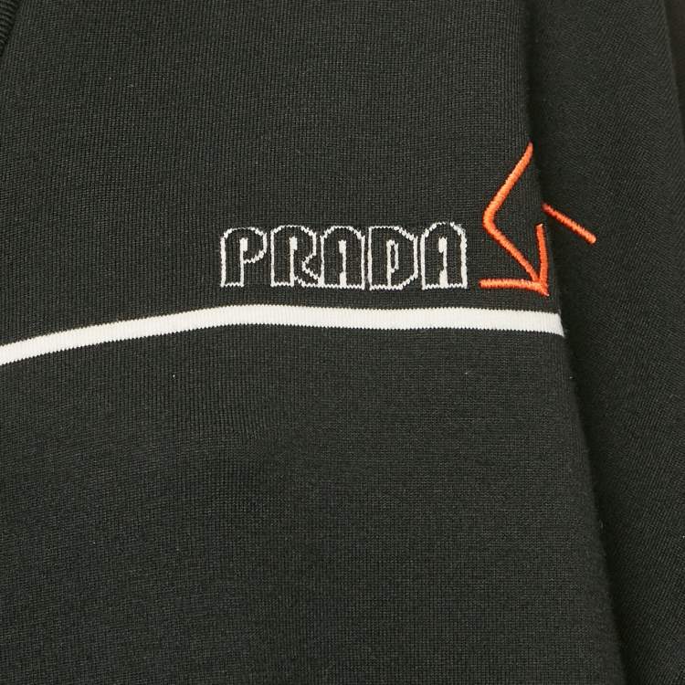 Pre Owned Prada Black Logo Intarsia Wool Knit Long Cardigan S