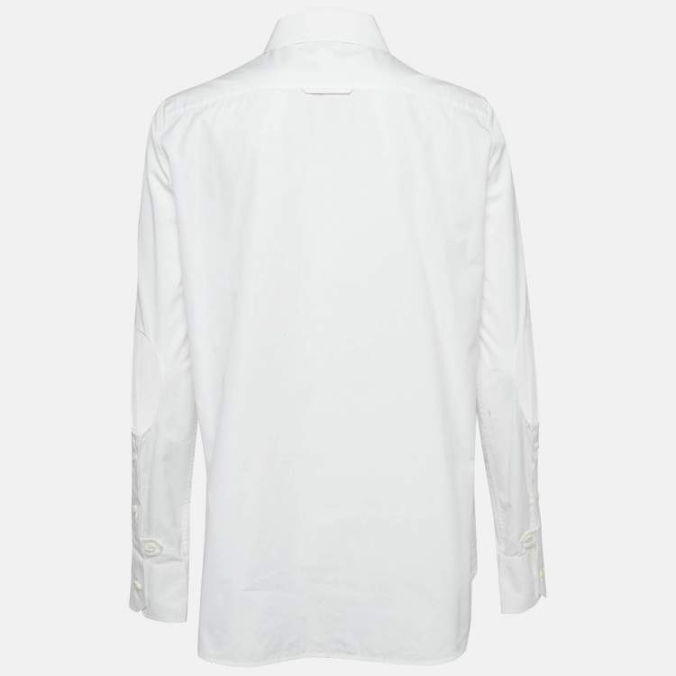 Pre Owned Prada White Poplin Cut-Out Detail Button Front Shirt L