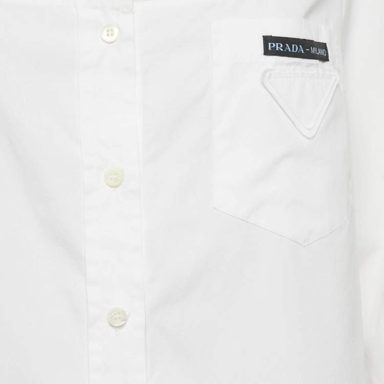 Pre Owned Prada White Poplin Cut-Out Detail Button Front Shirt L